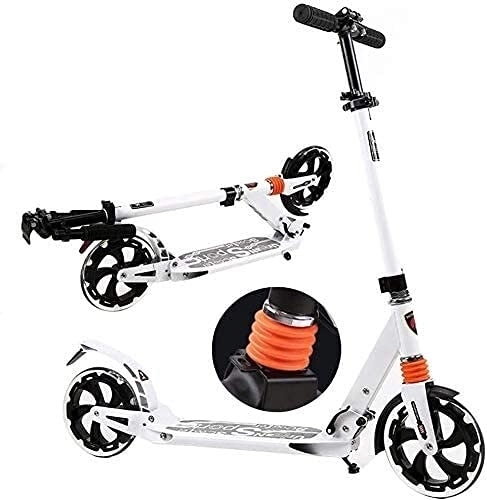 Scooter : HAO KEAI Kick Scooters for Teens / Adults Scooters Adult Adult Push Kick With Dual Suspension And Big Wheels - Lightweight Folding & Adjustable Handle - Supports 220lbs (Color : White)