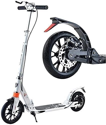 Scooter : HAO KEAI Kick Scooters for Teens / Adults Scooters Adult Big Wheel For Adult Kids Teens Foldable Kick With Hand Brake And Dual Suspension Height Adjustable - Load 100kg (Color : White)