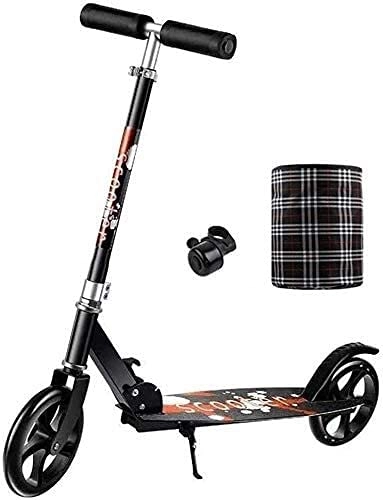 Scooter : HAO KEAI Kick Scooters for Teens / Adults Scooters Adult Big Wheels Adult Kick Hight-Adjustable Urban With Bell And Basket Folding Commuter For Teens Kids Age 12 Up (Color : Black)