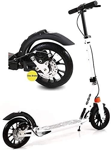 Scooter : HAO KEAI Kick Scooters for Teens / Adults Scooters Adult Big Wheels Adult Kick With Disc Hand Brakes Dual Suspension Folding Commuter Adjustable Height - Supports 220lbs (Color : White)