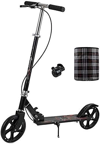 Scooter : HAO KEAI Kick Scooters for Teens / Adults Scooters Adult Foldable Adult Kick With Big Wheels And Hand Brake Adjustable Height Commuter Push Smooth & Fast Ride Load 220 Lbs (Color : Black)