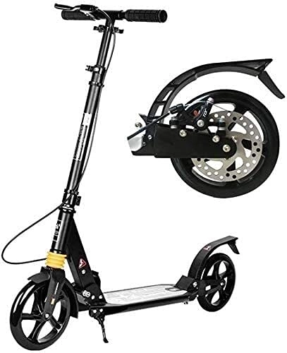 Scooter : HAO KEAI Kick Scooters for Teens / Adults Scooters Adult Foldable Adult Kick With Hand Disc Brake Big Wheels Dual Suspension Kick For Commuting Adjustable Height - Supports 330lbs (Color : Black)