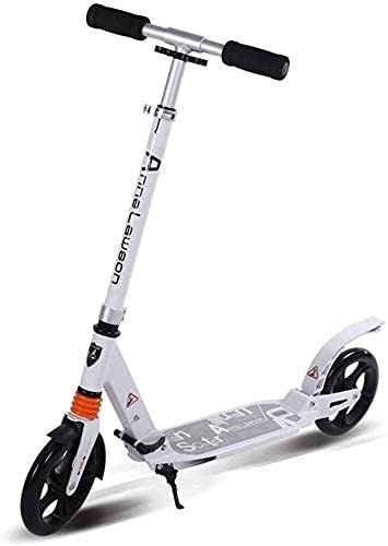 Scooter : HAO KEAI Kick Scooters for Teens / Adults Scooters Adult Foldable Adult Kick With PU Big Wheels - Dual Suspension Glider For Teens Young Women Men Support 100KG 220lbs (Color : White)