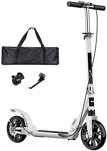 Scooter : HAO KEAI Kick Scooters for Teens / Adults Scooters Adult Foldable Kick For Adults / Teens - All Terrain Big Wheels With Handbrake Carry Bag & Suspension - Max Load 150 Kg / 330 Lbs (Color : White)