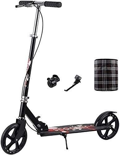 Scooter : HAO KEAI Kick Scooters for Teens / Adults Scooters Adult Folding Adult Kick With Big Wheels And Handbrake Adjustable Height City Push Commuter Heavy Duty Load 330 Lbs (Color : Black)