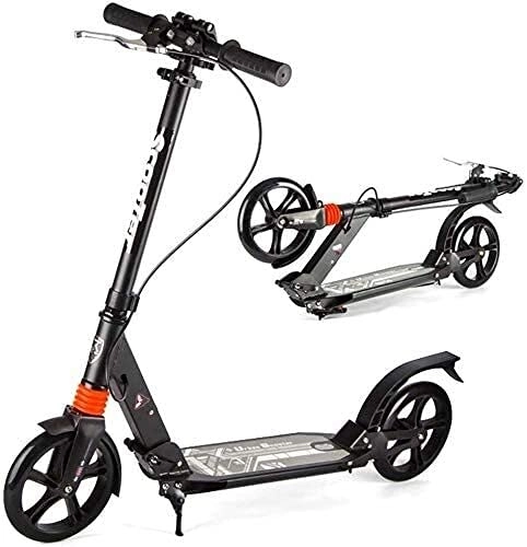 Scooter : HAO KEAI Kick Scooters for Teens / Adults Scooters Adult Folding Adult Kick With Hand Brake Big Wheels Dual Suspension Commuter Adjustable Height - Supports 330 Lbs (Color : Black)