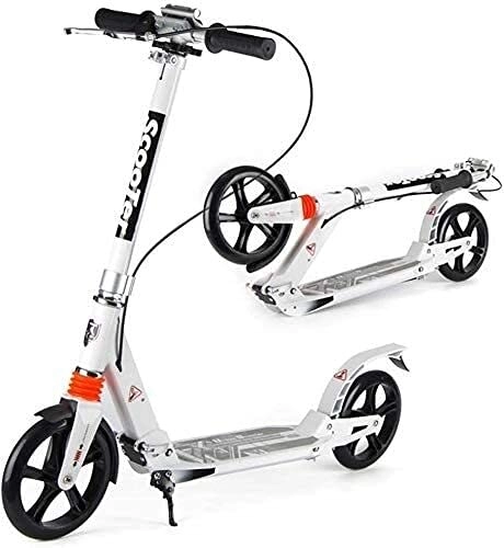Scooter : HAO KEAI Kick Scooters for Teens / Adults Scooters Adult Folding Adult Kick With Hand Brake Big Wheels Dual Suspension Commuter Adjustable Height - Supports 330 Lbs (Color : White)