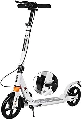 Scooter : HAO KEAI Kick Scooters for Teens / Adults Scooters Adult Folding Kick For Adult Youth Kids Big Wheels Commuter With Hand Brake Dual Suspension & Height Adjustable - Supports 100kg (Color : White)