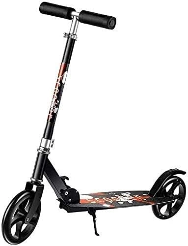 Scooter : HAO KEAI Kick Scooters for Teens / Adults Scooters Adult Portable Folding Adult Kick Adjustable Height Push With Big Wheels For Commuting Non-slip Frosted Deck & Rear Fender Brake (Color : Black)