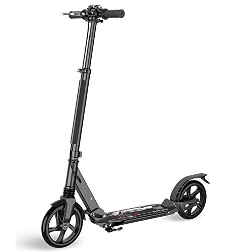 Scooter : HHTX Adult Kick Scooter with Big Wheels Handbrake, Dual Suspension Folding Commuter Scooter for Kids Teens Adult - Supports 220lbs (Color : Black)