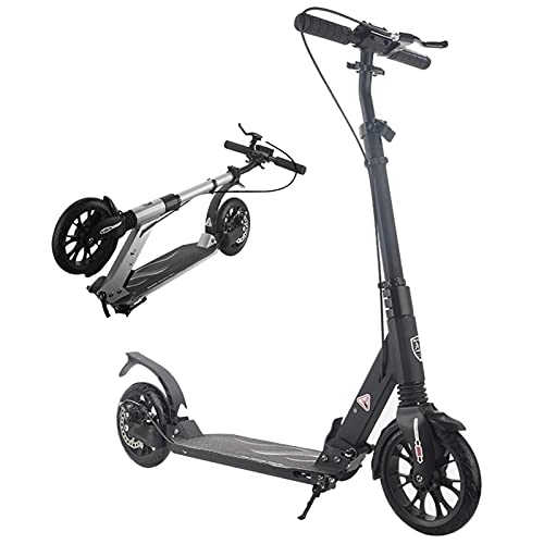 Scooter : HHTX Foldable Kick Scooter for Adult Youth Kids, Big Wheels Deluxe Commuter Scooter with Handbrake and Dual Suspension, Max Load 150 Kg (Color : Black)