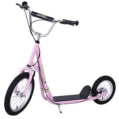 Scooter : HOMCOM Adult Teen Push Scooter Kids Children Stunt Scooter Bike Bicycle Ride On Alloy Wheel Pneumatic Tyres (Pink)