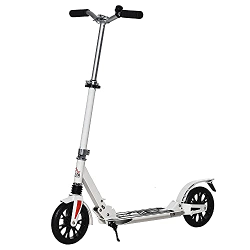 Scooter : HOMCOM Kick Scooter Height Adjustable Foldable Scooter 200mm Large Wheels Scooters w / with Foot Brak and Manual Bell for Ages 14 Years and Up