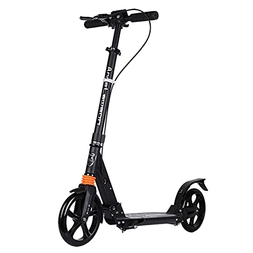 Scooter : HTRTH Adult Scooter With Double Shock Absorption, Double Brake And 20cm PU Wheel Adult Foldable Kick Scooter 904 (Color : Black)