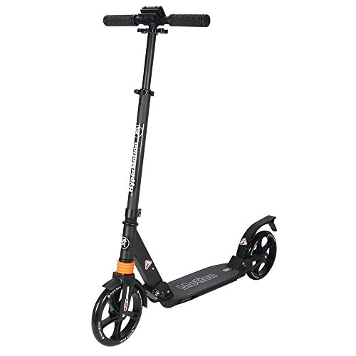 Scooter : HyperMotion Foldable Scooter for Teenagers and Adults – With Strap and Large Wheels – Black Teen Scooter – 100kg Max. Weight Capacity - ABEC-9 Bearings