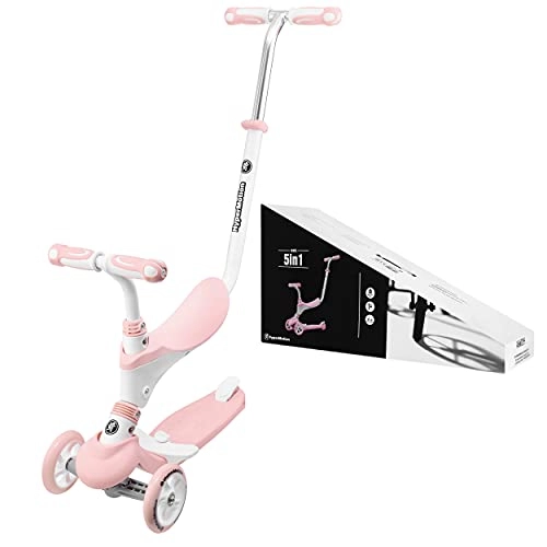Scooter : HyperMotion Scooter for Kids 5-in-1 Up to 50 KG, Balance Bike, Height adjustable , Pusher, Footrest and Saddle all removable, Multi functional, Kickboard for Girls and Boys, Scooter with Seat, Pink