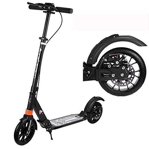 Scooter : JJ-SHOP Scooter for Adults, City scooter Big PU Wheels Adjustable Height Teenager Children With Shock Absorbers Carbon Brake Design Smooth One-Second Easy Folding Mechanism