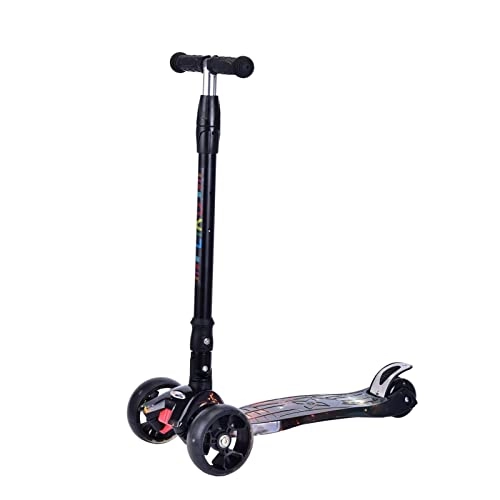 Scooter : JUSTWEIXING 3-wheel Scooter Tilts To The Steering Wheel With LED Lights Adjustable For Height Kick scooter (Color : Graffiti Black)