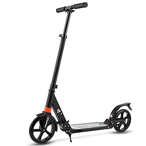 Scooter : Kick Scooter for Adults and Teens, Scooter with Adjustable Height, Double Suspension and Shoulder Strap, 8 Inch Big Wheels Scooter, Smooth Ride Commuter Scooter, Children from 10 Years (Black)