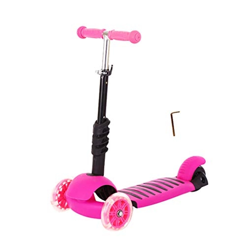 Scooter : Kick Scooter for Kids, 3 Wheel Scooter Adjustable Height with LED Light T-bar Handlebars, Folding Lightweight Smoothest Scooters Gift for Children Boys and Girls 2-4 Years Old (Hot Pink)