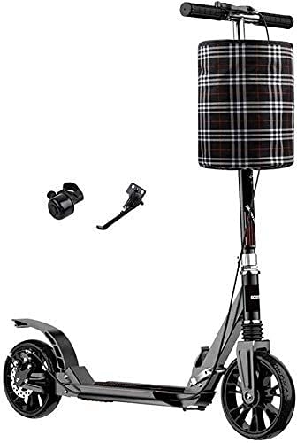 Scooter : Kick Scooters for Teens / Adults Scooters Adult Folding Adult Kick With Big Wheel & Hand Brakes 330 Lbs Capacity Dual Suspension Commuter With Storage Basket Kickstand And Bells ( Color : Black )