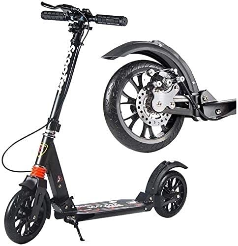 Scooter : Kick Scooters for Teens / Adults Scooters Adult Folding Kick For Adult Youth Kids - Big Wheels Hand Brake Deluxe Aluminum Glider Dual Suspension & Adjustable Height 330lbs Capacity ( Color : Black )