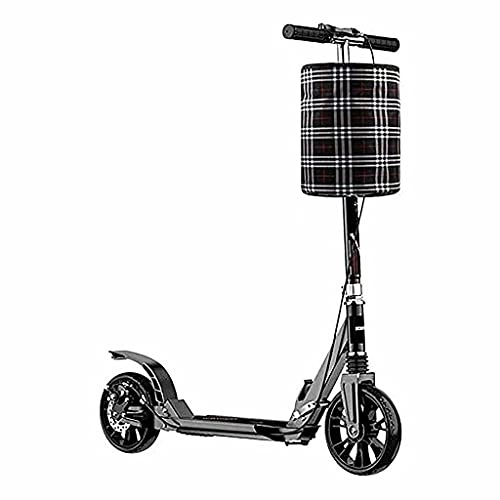 Scooter : kickscooter adult folding scooter with big wheels and handbrake double lift commuter scooter with storage basket and bell load 150 kg (black) sunyangde (Color : Black)