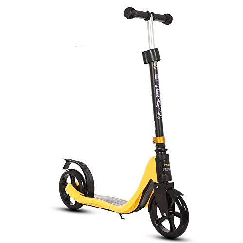 Scooter : LJHBC Wheel Scooter With 2 large wheels Easy to fold Height adjustable Adult teenager City rider Bearing 100kg (color : Yellow)