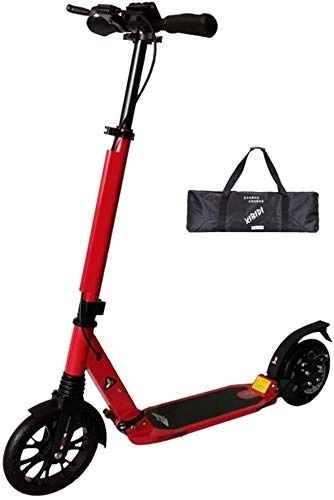 Scooter : LLNZQ Adult scooter Adult Kick Scooter With Big Wheels And Disc Handbrake, Dual Suspension Folding Commuter Scooter With Carry Bag - Supports 220lbs (Color : Red)