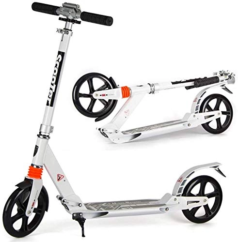 Scooter : lqgpsx Folding Adult Kick Scooter with Big Wheels, Dual Suspension Deluxe Commuter Scooter Glider, Adjustable Height, Supports 330 lbs (Color : White)