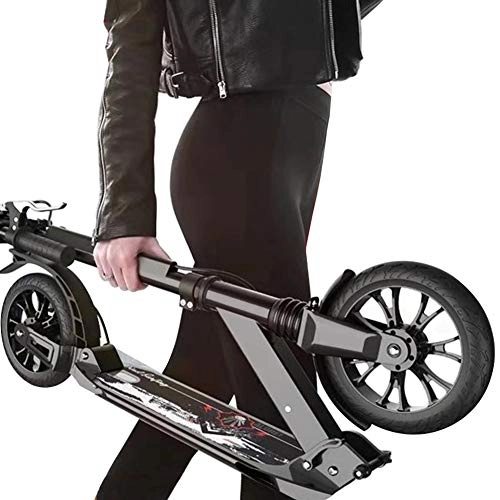 Scooter : LXLA - Adult Kick Scooter with Big Wheels and Disc Handbrake, Dual Suspension Folding Commuter Scooter with Carry Bag - Supports 220lbs (Color : Black)