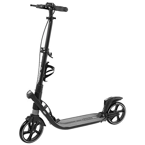 Scooter : LXLA - Adult Kick Scooter with Big Wheels Hand Brake, Folding Dual Suspension Commuter Scooter, Height Adjustable, Supports 220 lbs (Color : Black)