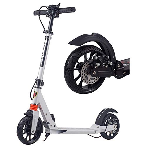 Scooter : LXLA - Adult Kick Scooter with Disc Handbrake and Ultra Wide Big Wheels, Folding Dual Suspension Push Scooter for Commuting / Leisure / Transportation, Load 150 kg (Color : White)