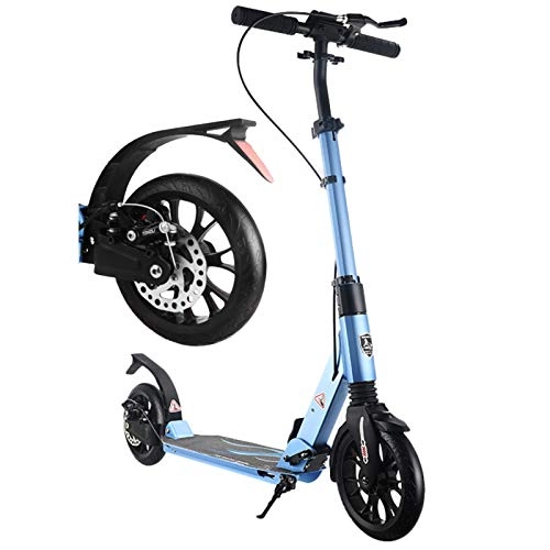 Scooter : LXLA - Adult Kick Scooter with Hand Disc Brake and Big Wheels, Folding Dual Suspension Commuter Scooter for Adults / Teens / Kids, Adjustable Height, Support 330 Lbs (Color : Blue)