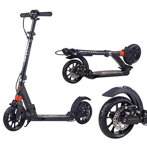 Scooter : LXLA - Adult Kick Scooter with Ultra Wide Big Wheels and Disc Handbrake, Unisex Teens Kids Commuter Kick Scooter, Foldable & Height Adjustable - Supports 330lbs (Color : Black)
