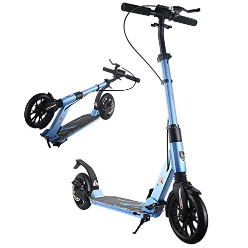 Scooter : LXLA Foldable Kick Scooter for Adult Youth Kids, Big Wheels Deluxe Commuter Scooter with Handbrake and Dual Suspension, Max Load 150 Kg (Color : Blue)