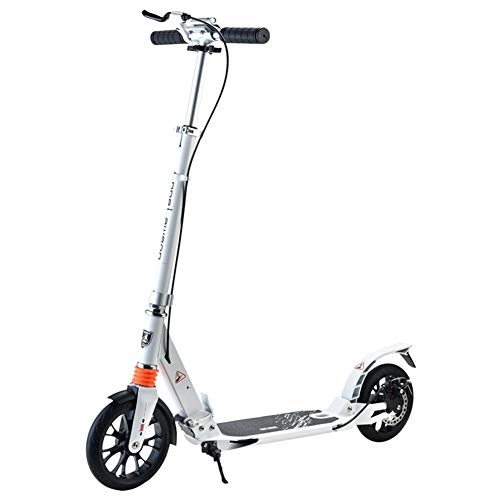 Scooter : LXLA Folding Adult Kick Scooter with Big Wheels and Disc Hand Brakes, Teens Children Adjustable Push Scooter for Pavement / Urban Community / Suburban, Load 220lbs (Color : White)