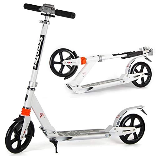 Scooter : LXLA Folding Kick Scooter for Adult Teen, Deluxe Aluminum Push Scooter with Kickstand, Adjustable Height, 300lbs Capacity (Color : White)