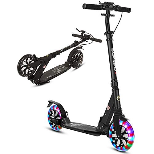 Scooter : LXLA Folding Kick Scooter for Adult Youth Kids, LED Big Wheel Scooter with Hand Brake and Dual Suspension, Adjustable Height, Gift for Boys & Girls