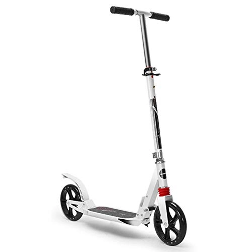 Scooter : LXLA Portable Adult Kick Scooter with Big Wheels, Dual Suspension Folding Commuter Scooter for Adult / Youth / Big Kids, Supports 220lbs (Color : White)