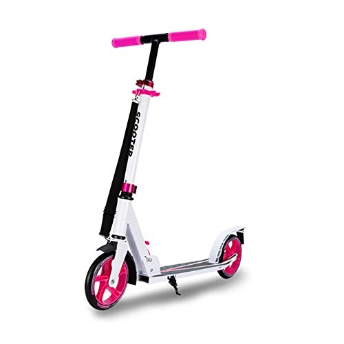 Scooter : LYC Folding Kick Scooter For Adult Teens Foldable And Adjustable With Strap Big Wheels, Road Work School (Color : Pink)