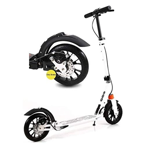 Scooter : LYC Outdoor Riding Portable Scooter-Big Wheels Adult Kick Scooters with Disc Hand Brakes, Dual Suspension Folding Commuter Scooter, Adjustable Height - Supports 220Lbs (Color : White)