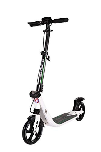 Scooter : Mad Wheels Urban Master Kick Scooter with Dual Suspension, 2 Big Wheels 1 second folding Adjustable Height for City Urban Riders, (White)