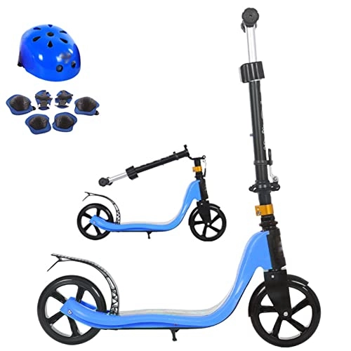 Scooter : MAGJI Sport Scooters with Helmet, Durable 2 Wheeled Scooter for Girls & Boys Commuting, Adjustable Scooter with T-Bar Handlebar (Color : Blue)