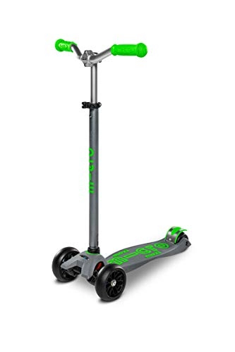 Scooter : Micro Kickboard - Maxi Deluxe Pro Kick Scooter - Smooth-Gliding, 3-Wheeled, Lean-to-Steer Scooter with Fat, Stable Wheels and Chopper-Style, Adjustable-Height Handlebars Ages 5-12 (Grey / Green)