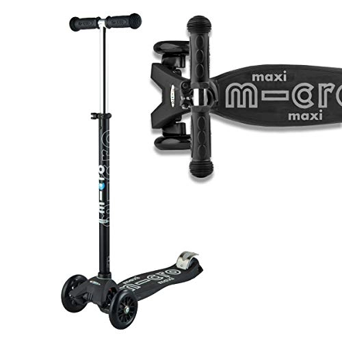 Scooter : Micro Maxi Deluxe Scooter Black / Grey 5-12 Years Adjustable Stem Raised Deck Boy Girl 3 Wheeled