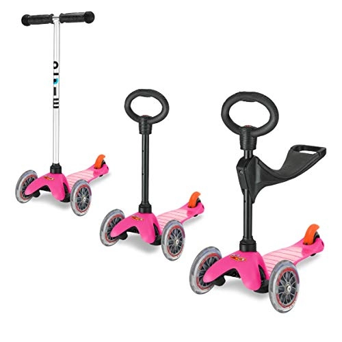 Scooter : Micro Scooter 3 In 1 Pink Mini Classic 3 Wheeled Adjustable Ride On With Seat And O Handle Bar For Girls Boys Kids Child