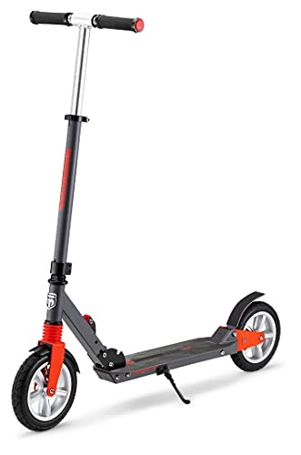 Scooter : Mongoose Elevate Duo Air Youth / Adult Folding Kick Scooter, Air Filled Tires, Ages 8 Years and Up, Kickstand, Max Rider Weight 220 Pounds, Gray / Red
