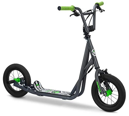 Scooter : Mongoose Expo Youth Scooter, Front and Rear Caliper Brakes, Rear Axle Pegs, 12-Inch Inflatable Wheels, Green / Grey