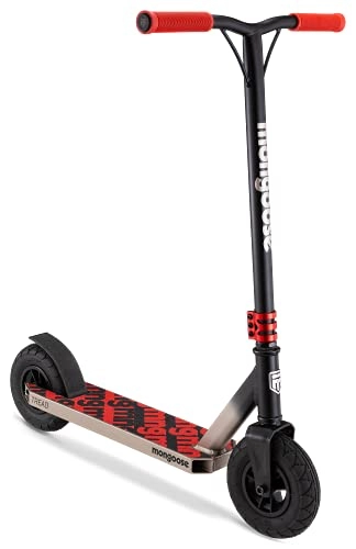 Scooter : Mongoose Tread Youth / Adult Freestyle Dirt Kick Scooter, Ages 8 Years and Up, Air Filled Tires, Max Rider Weight 220 Pounds, Black / Red